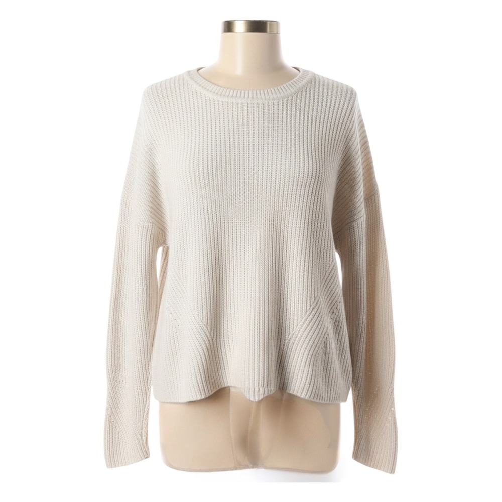 Lucky Brand Womens Cream Cotton‎ Shaker Knit Lace Up Back Sweater Large Minimal